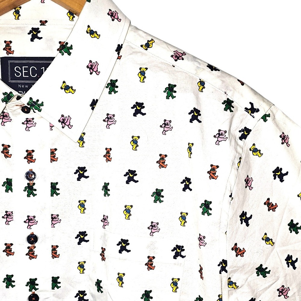 SEC 119 Grateful Dead Dancing Bears Shirt Mens XL White Short Sleeve Button Down - Picture 7 of 11